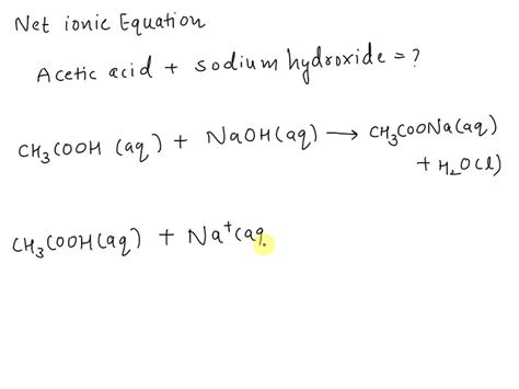 acetic acid plus sodium hydroxide|CH3COOH + NaOH = NaCH3COO + H2O .